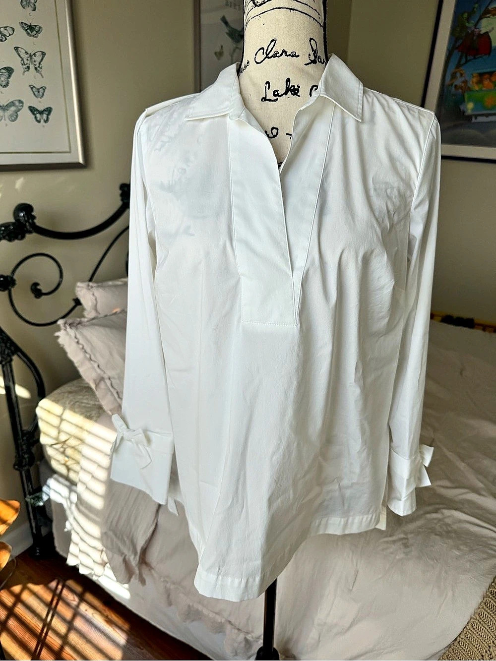 Talbots White Bow-Cuff Blouse Size PM NWT